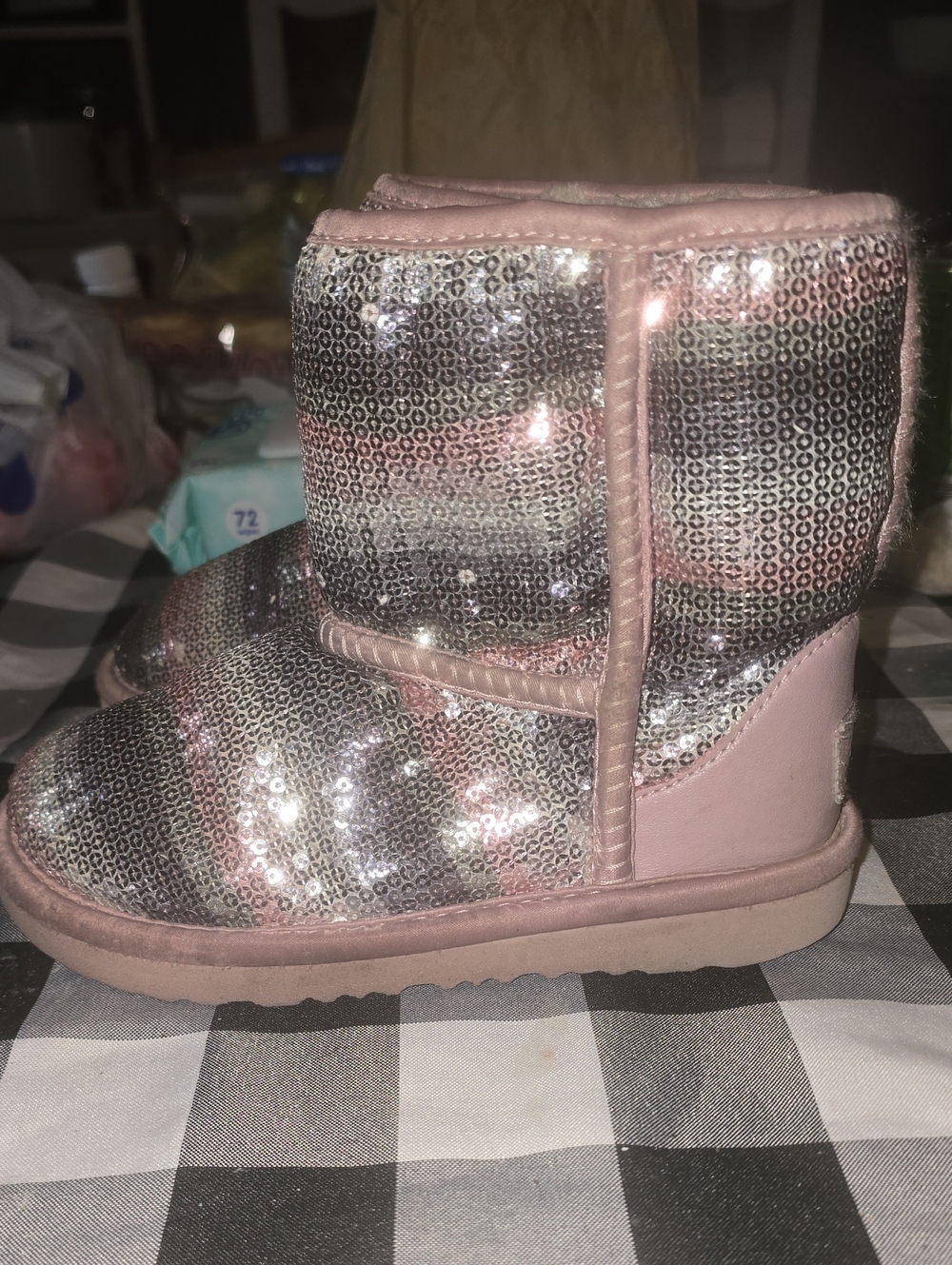 UGG Kids Pink Silver Sequin Booties